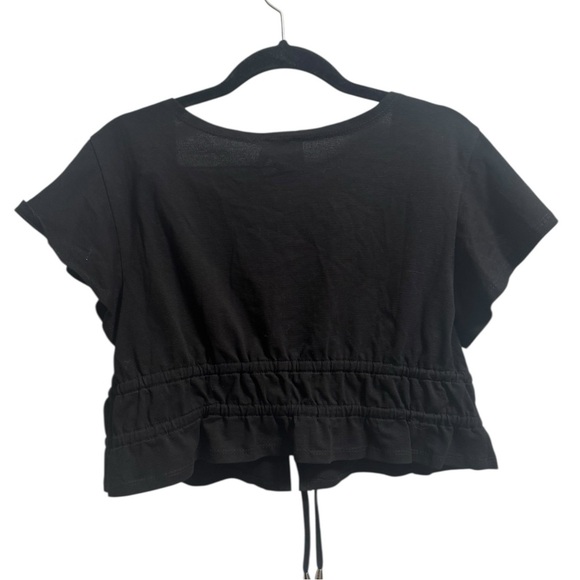 Princess Polly Black Crop Top Wrap Tie Waist Flutter Sleeve Size 6 - Picture 2 of 3